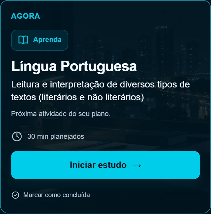 Estudar Hoje: matéria, tópico, tempo e ação para iniciar o estudo
